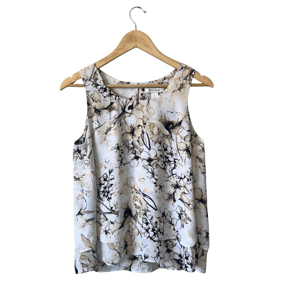 White House Black Market Sleeveless Sheer Blouse Floral Print Size S